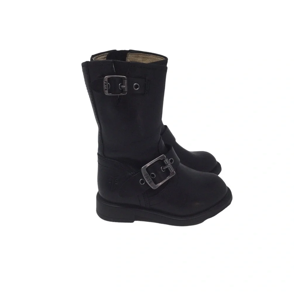 Frye Unisex Moto Black Leather‎ Toddler Boots
